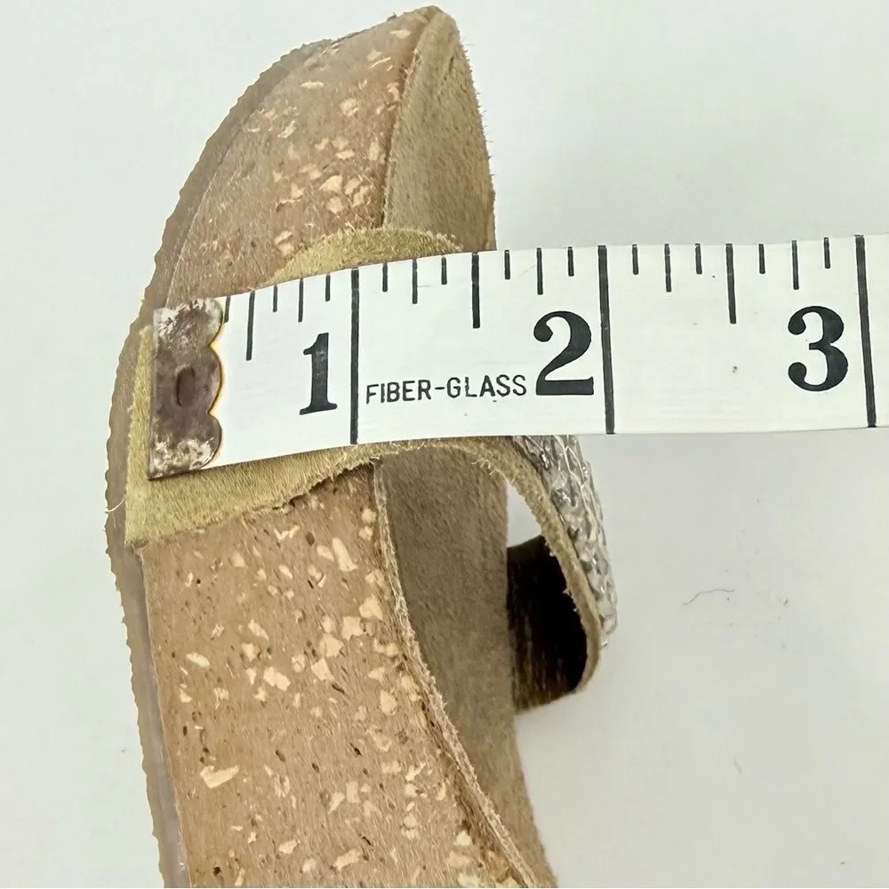 Antica Cuoieria Tan Suede Rhinestone Sparkle Open Toe Cork Wedge Sandals
